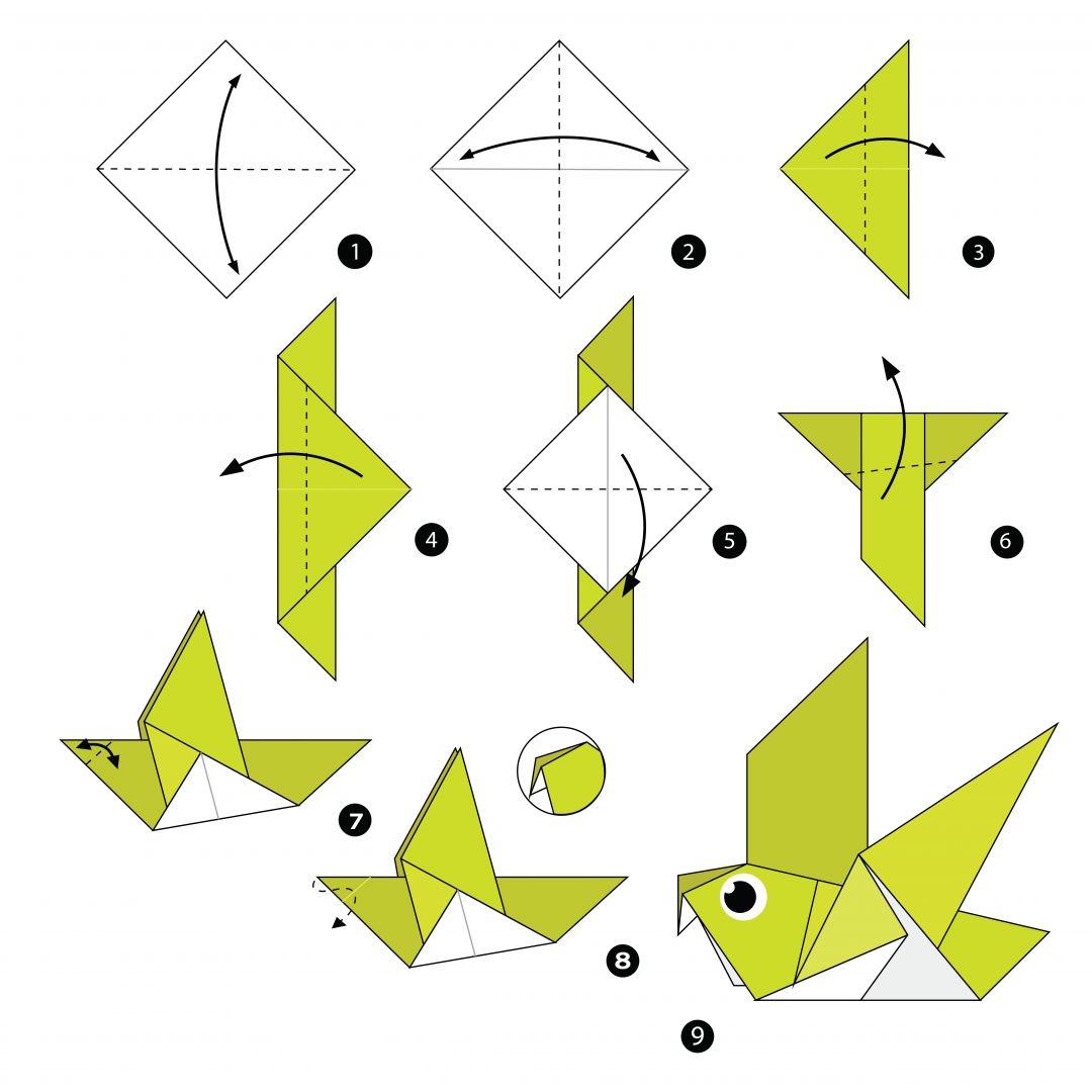 Попугай оригами схема пошаговая
