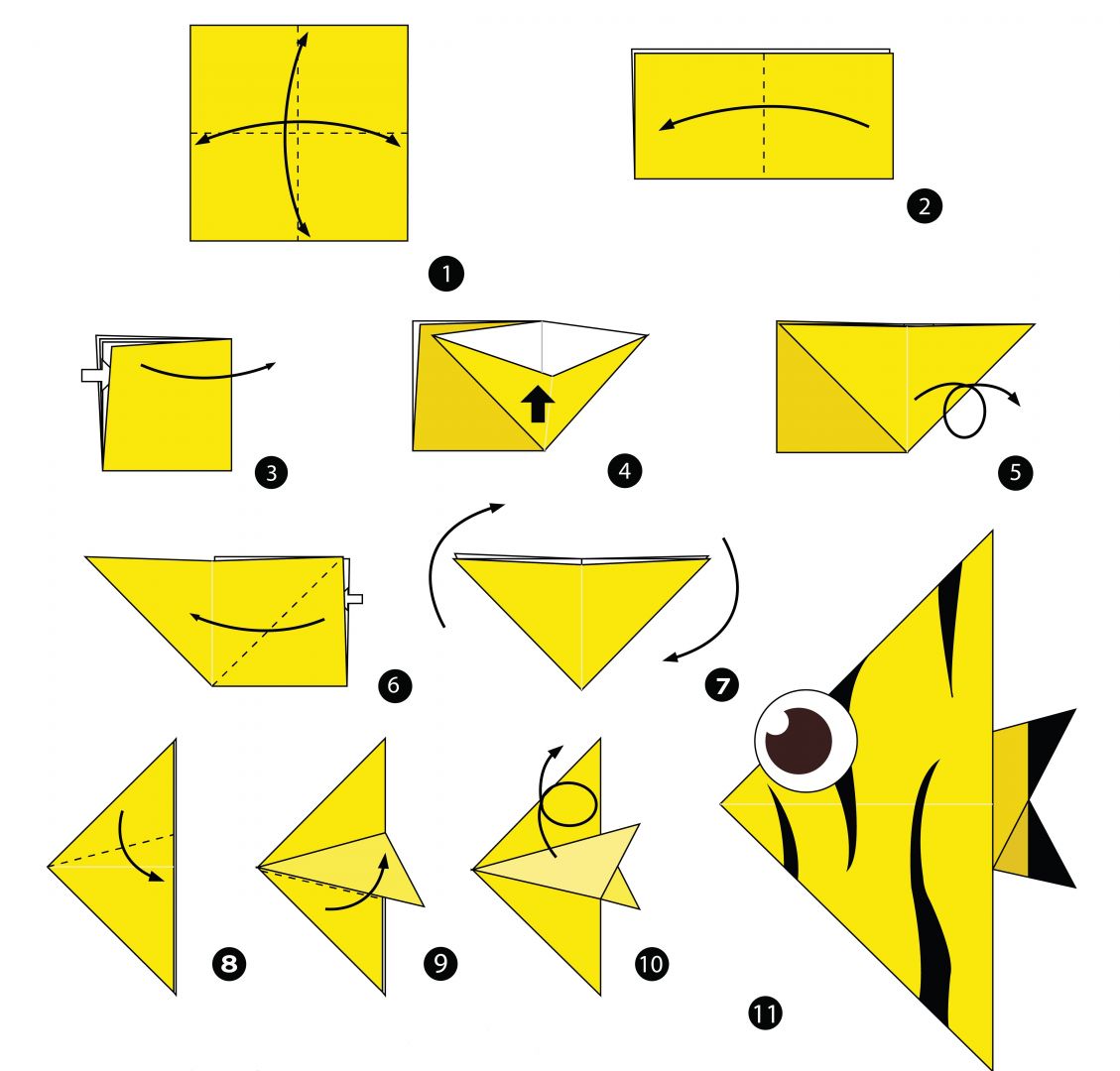 Оригами рыбка схема для детей схема