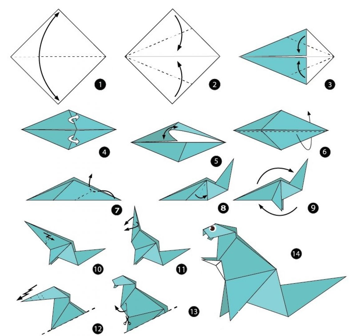 Оригами динозавр схема для детей