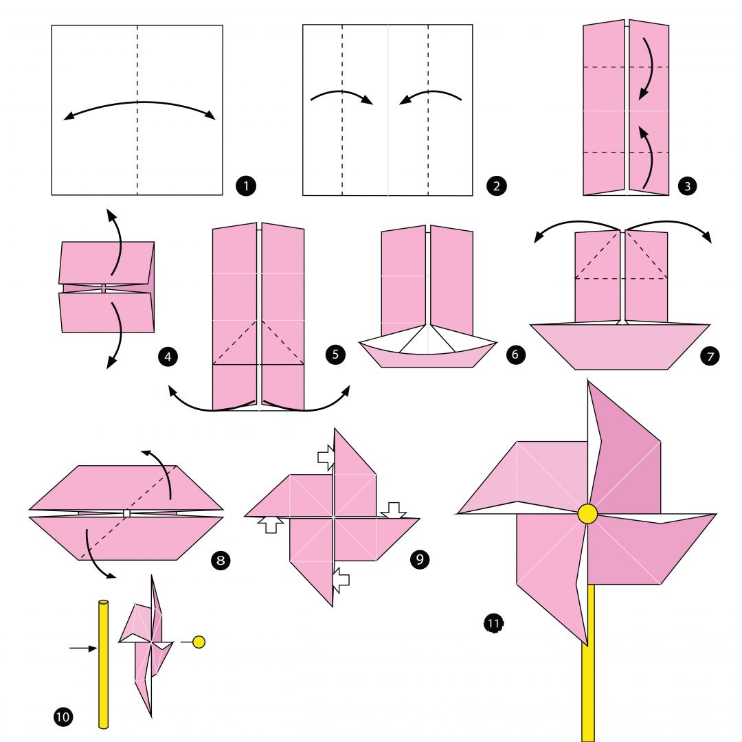 Оригами вертушка схема