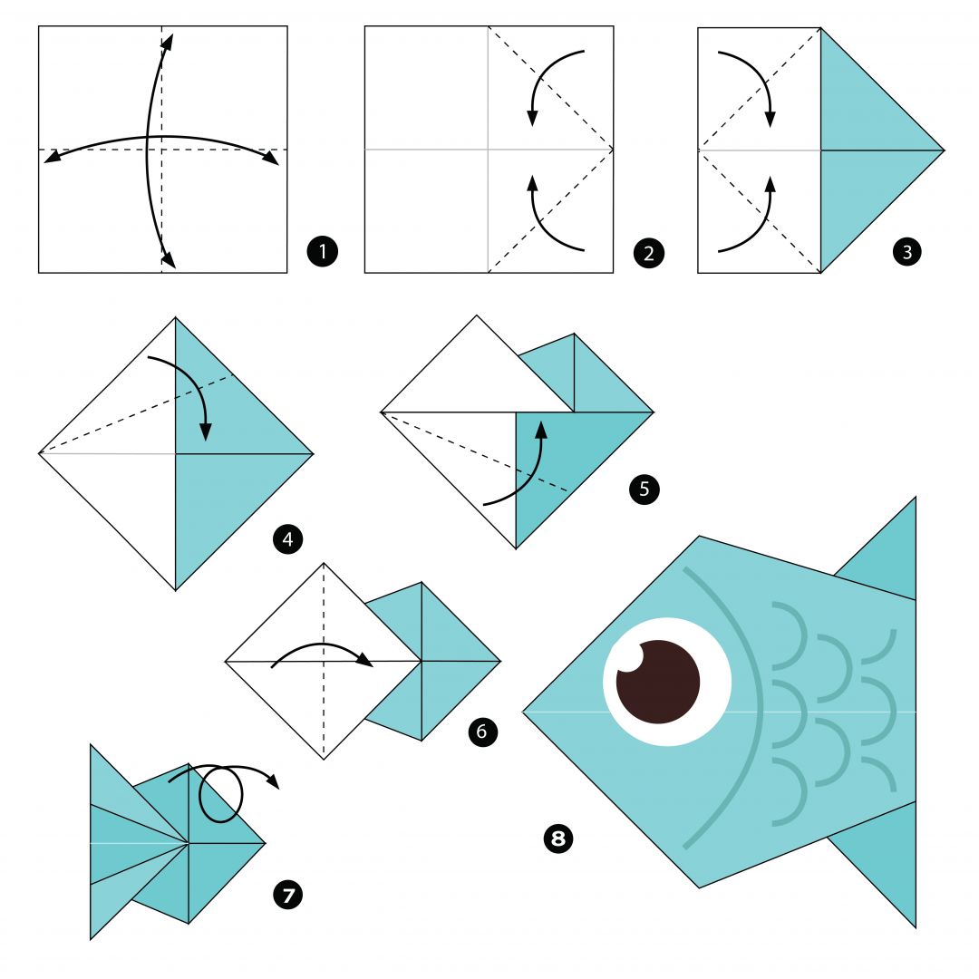 Оригами рыбка схема для детей схема