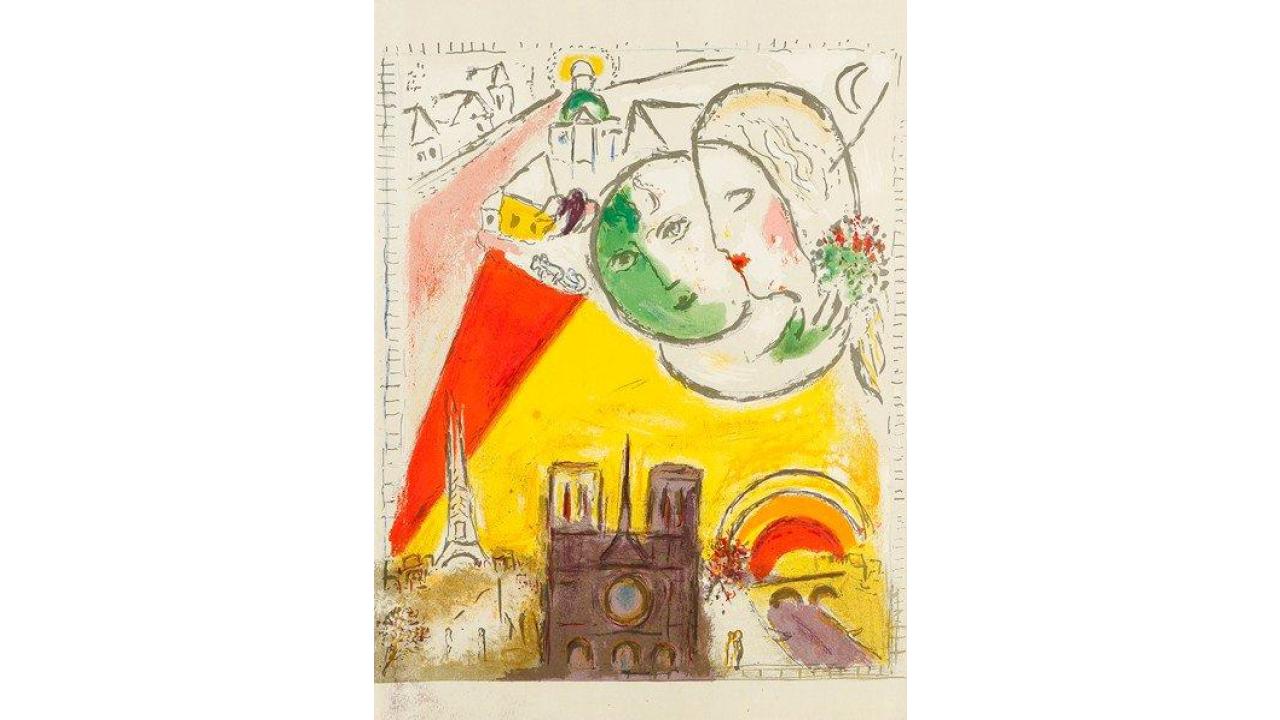Марк Шагал. По воскресеньям. 1954. Цветная литография. Коллекция Altmans Gallery