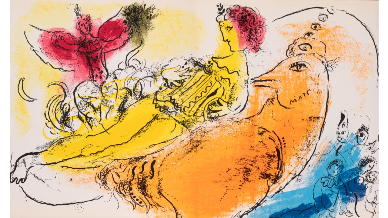 Марк Шагал. Аккордеонист. 1957. Цветная литография. Коллекция Altmans Gallery